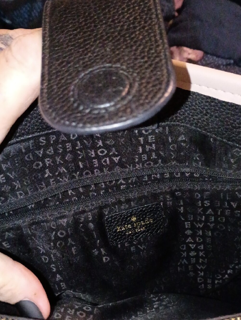 kate spade Black Pebbled Leather Tote with Cream Trim - Picture 4 of 9